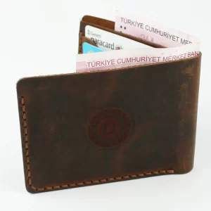 El yapımı hakiki deri cüzdan modern kesim kahverengi