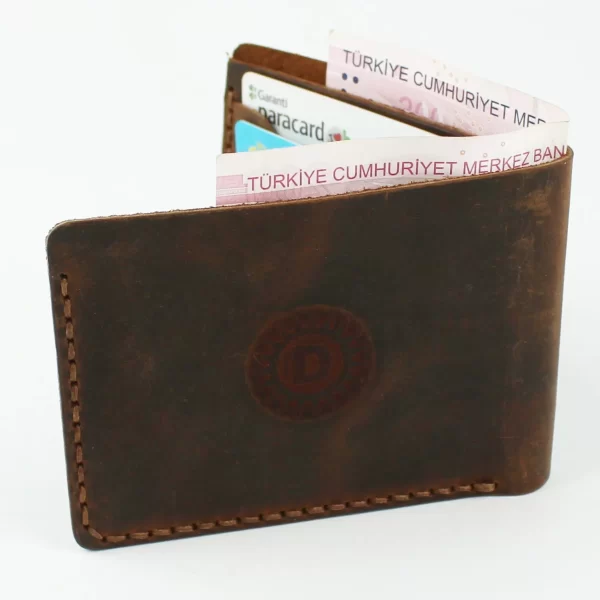 El yapımı hakiki deri cüzdan modern kesim kahverengi